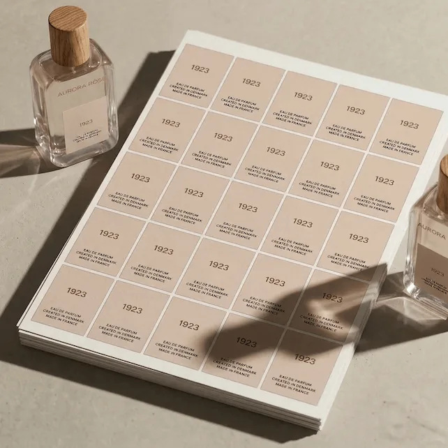 Custom perfume label sheets for fragrance packaging